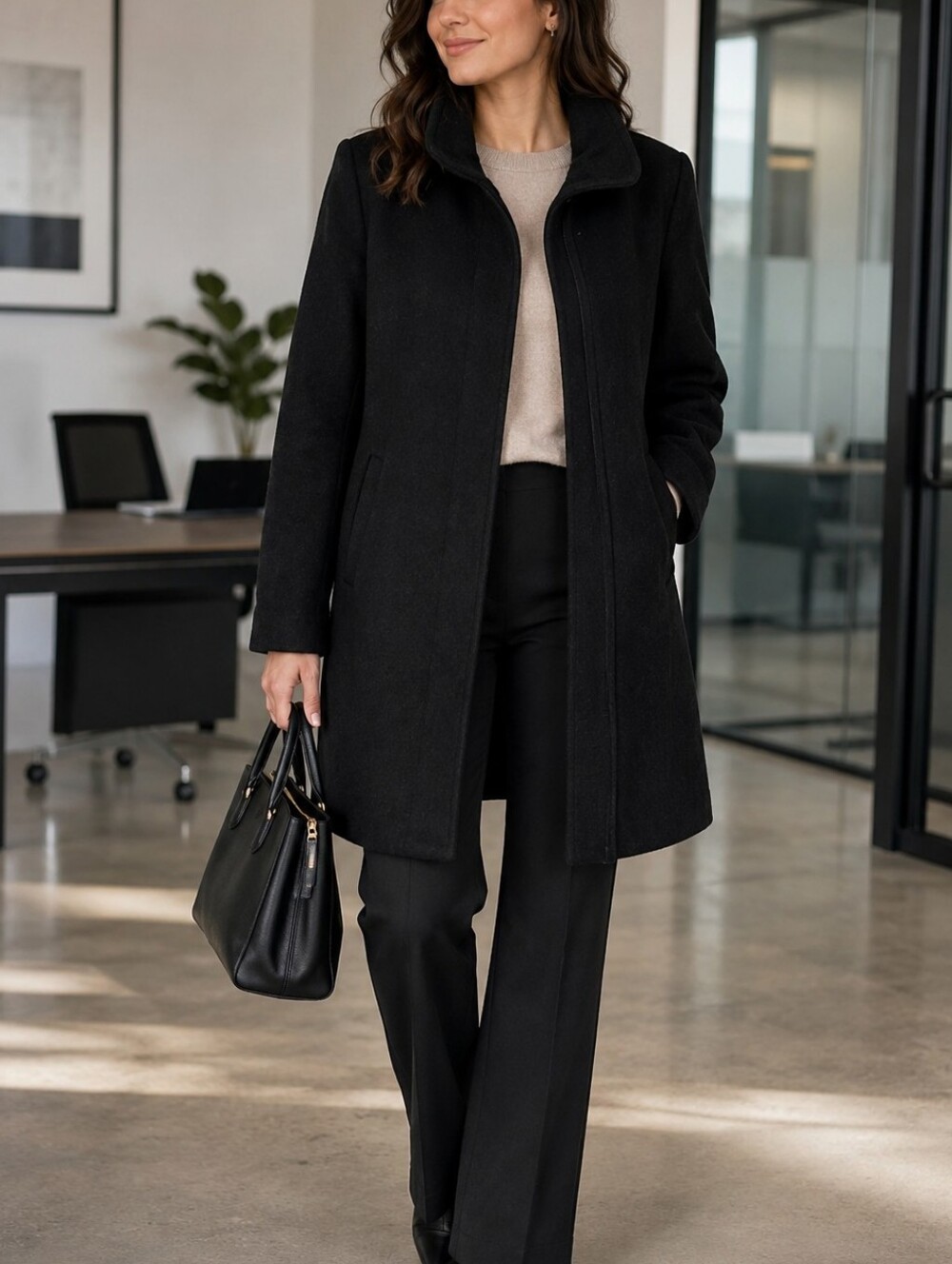 Babaton Wool Blend Pea Coat Long Coat Streamlined Jacket Women's Small